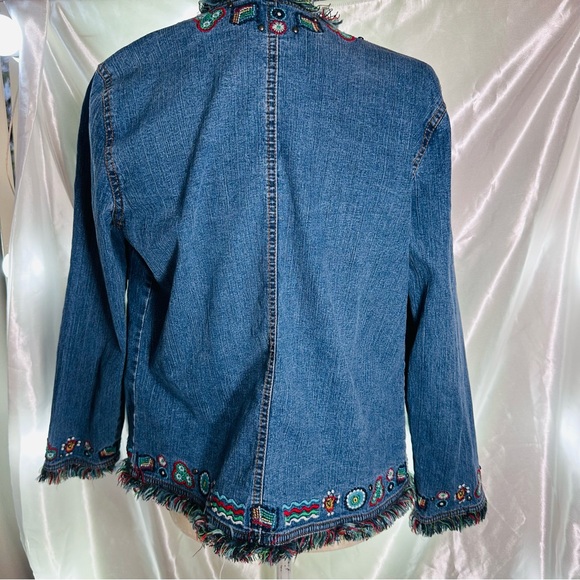 VTG RubyRd Jean Denim Jacket Sz Medium Blue Colorful Fringe Embroidered Pockets - Picture 9 of 9